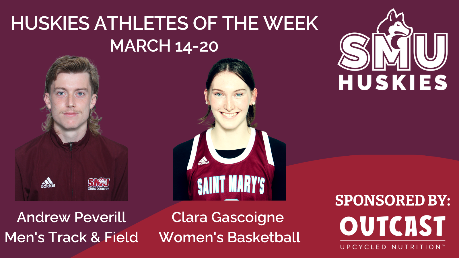 Peverill, Gascoigne named Huskies Athletes of the Week: March 14-20
