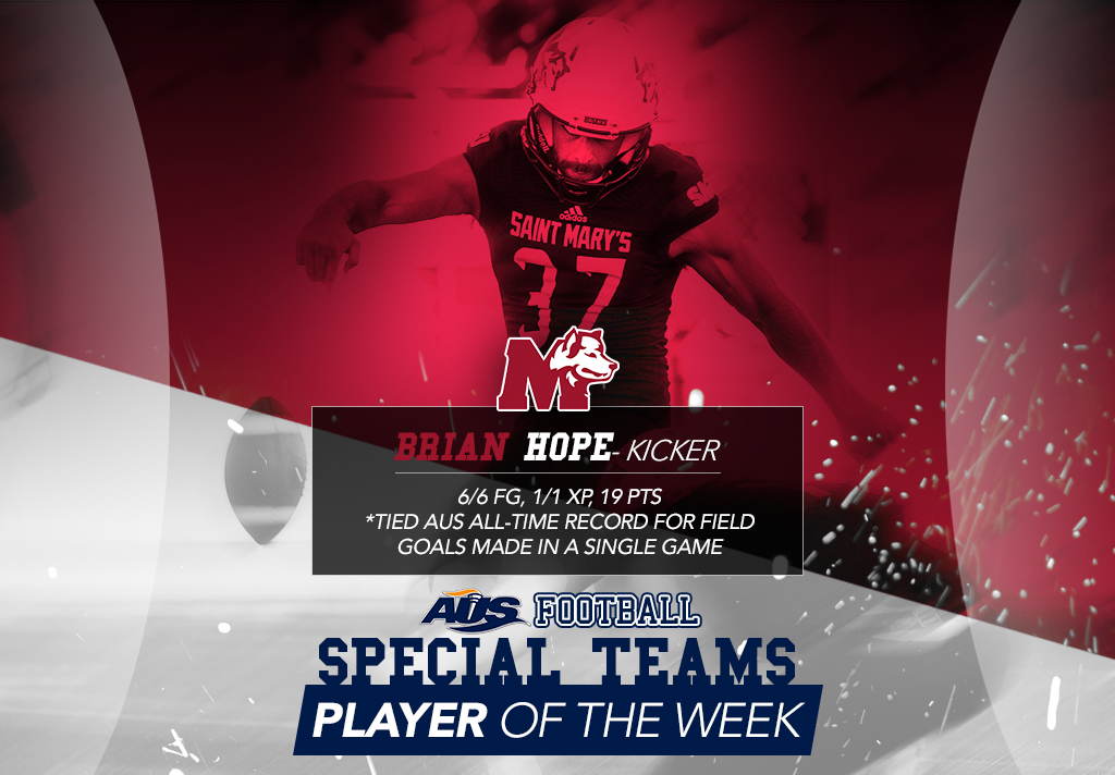 Brian Hope named AUS Special Teams Player of the Week and ties AUS Record