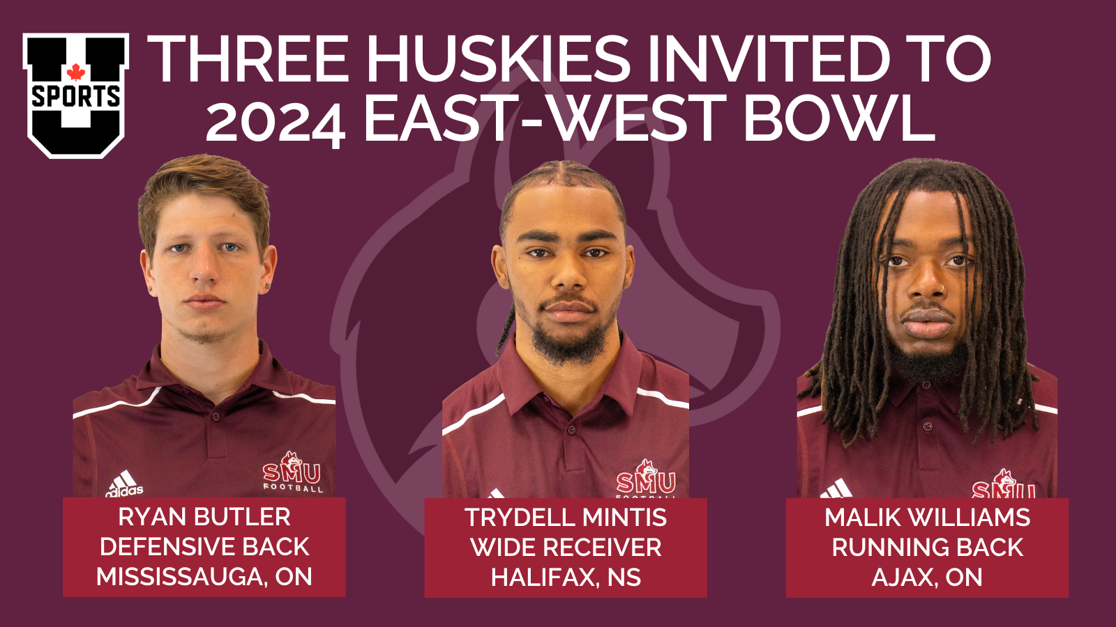 Three Huskies selected to participate in 2024 U SPORTS East-West Bowl