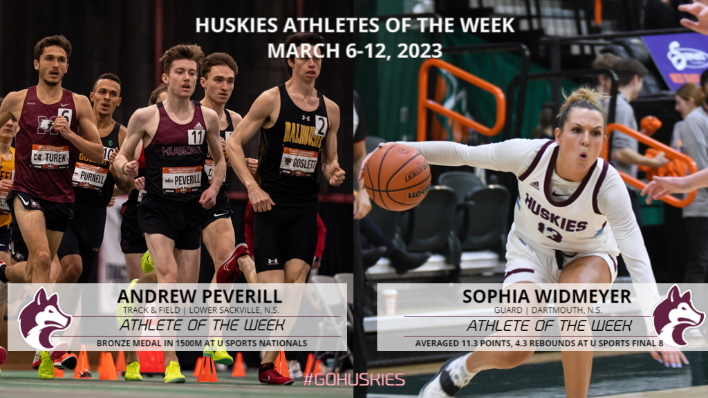 Peverill, Widmeyer named Huskies Athletes of the Week: Mar. 6-12, 2023