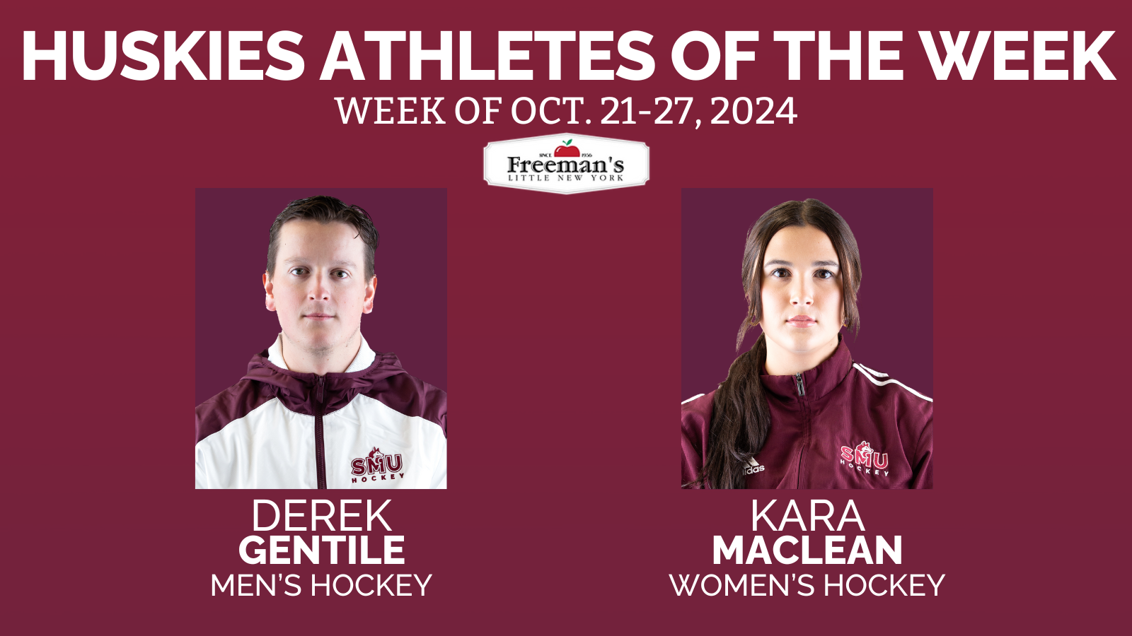 Gentile and MacLean named Huskies Athletes of the Week: Oct. 21-27, 2024