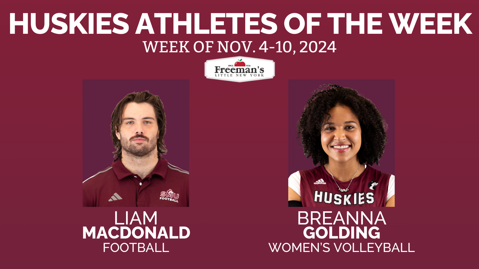 MacDonald and Golding named Huskies Athletes of the Week: Nov. 4-10, 2024