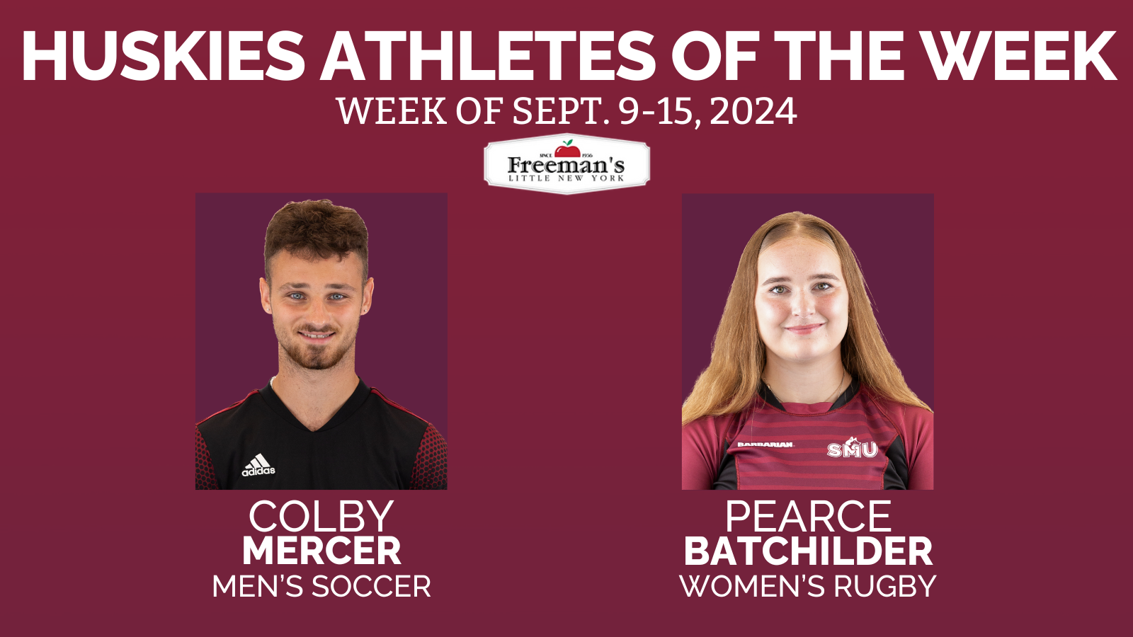 Mercer and Batchilder named Huskies Athletes of the Week: Sept. 9-15, 2024