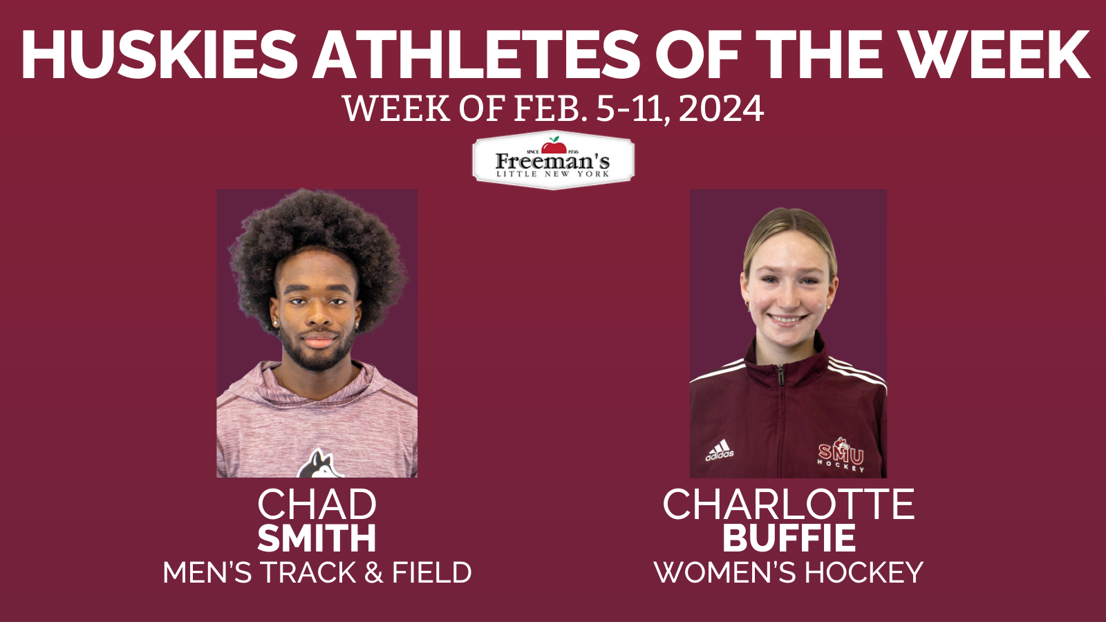 Smith, Buffie named Huskies Athletes of the Week: Feb. 5 - 11, 2024