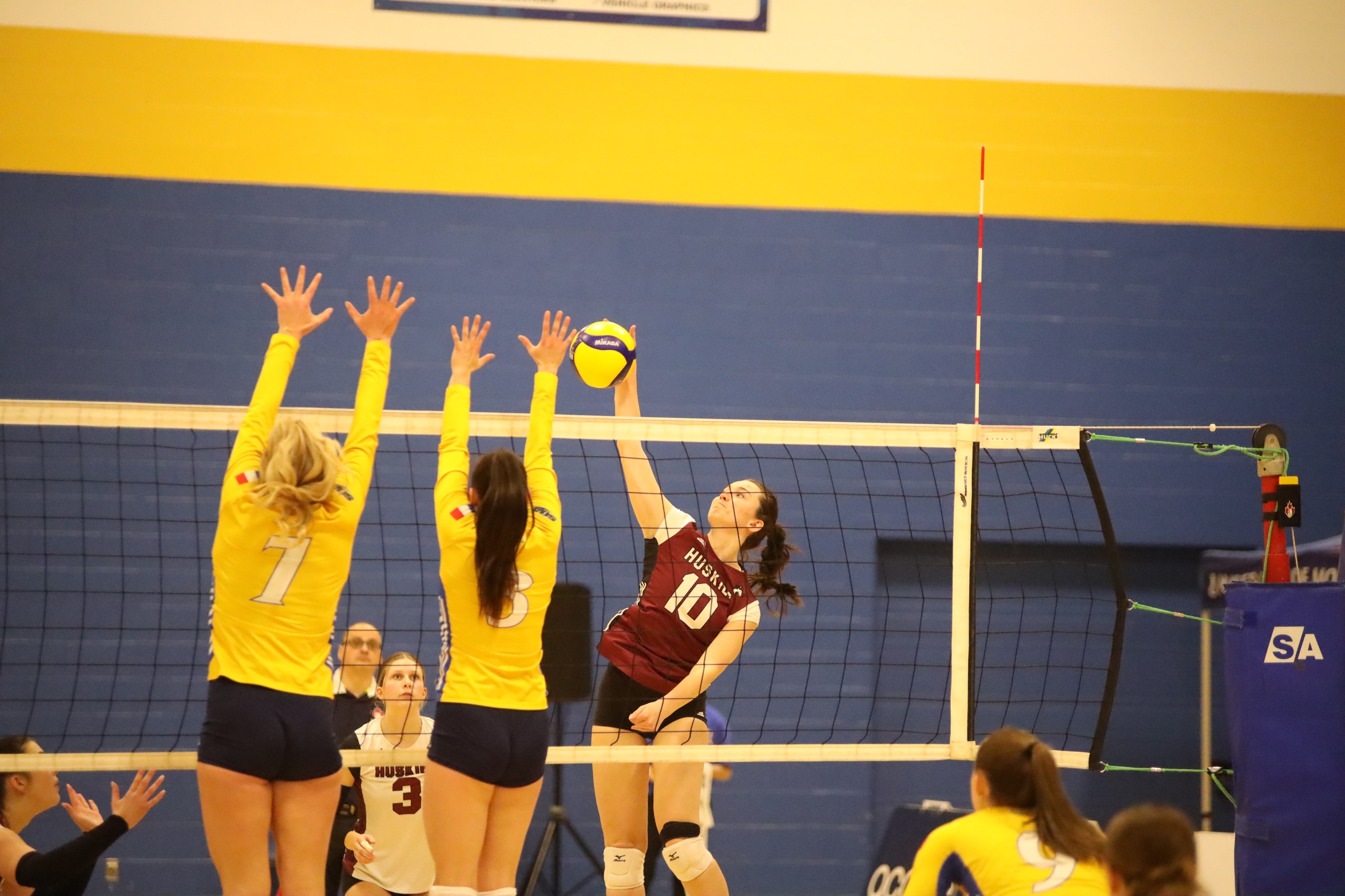 Huskies defeat Aigles Bleues in straight sets, strengthen playoff position