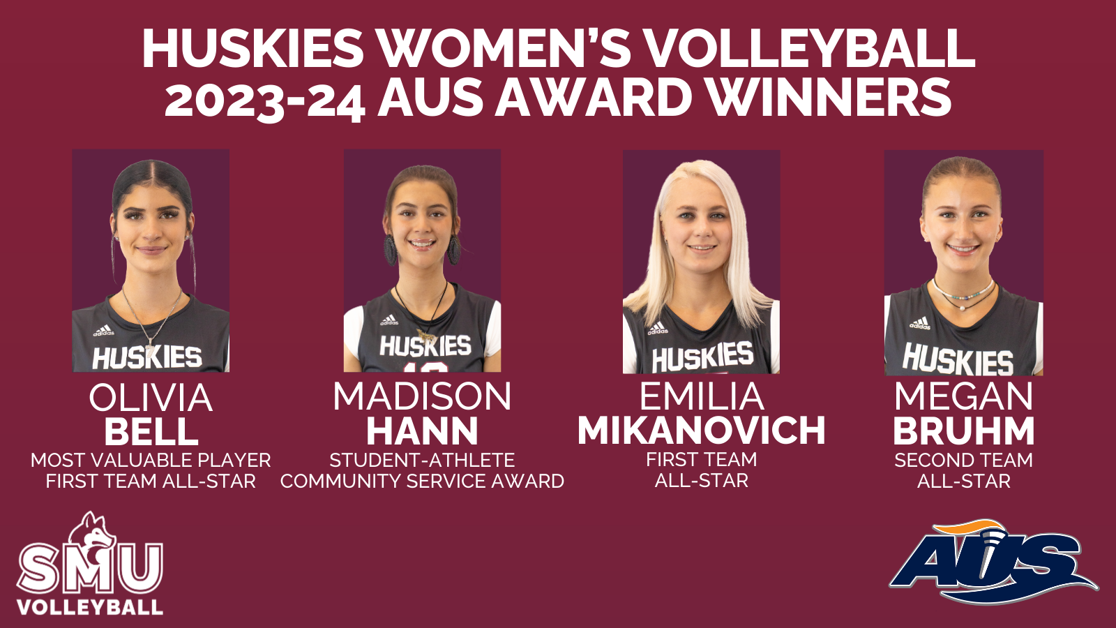 Olivia Bell named AUS Women's Volleyball MVP; Hann, Mikanovich, Bruhm honoured with AUS Awards