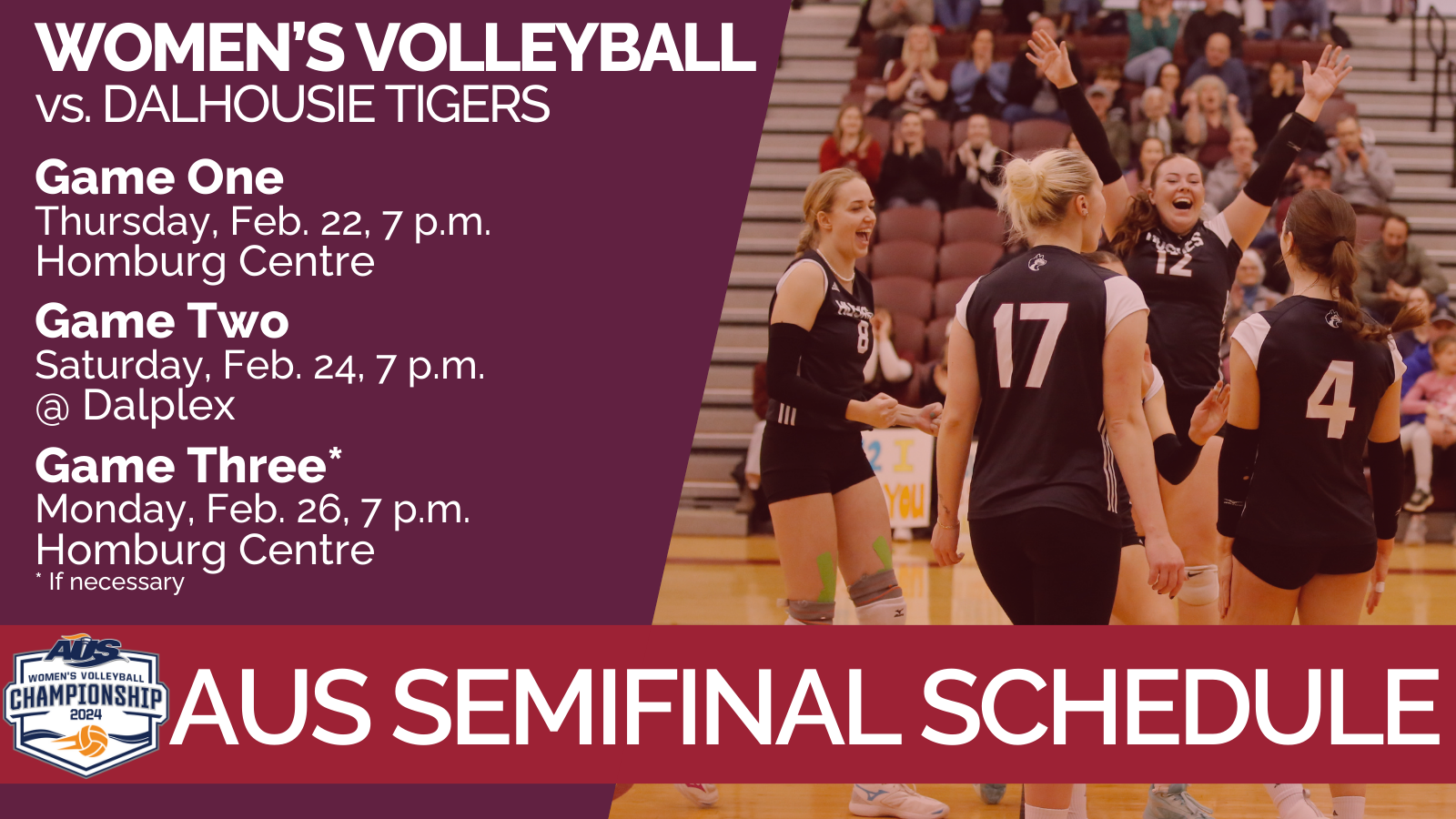 Schedule update: Huskies to take on Tigers in AUS Women's Volleyball Semifinal