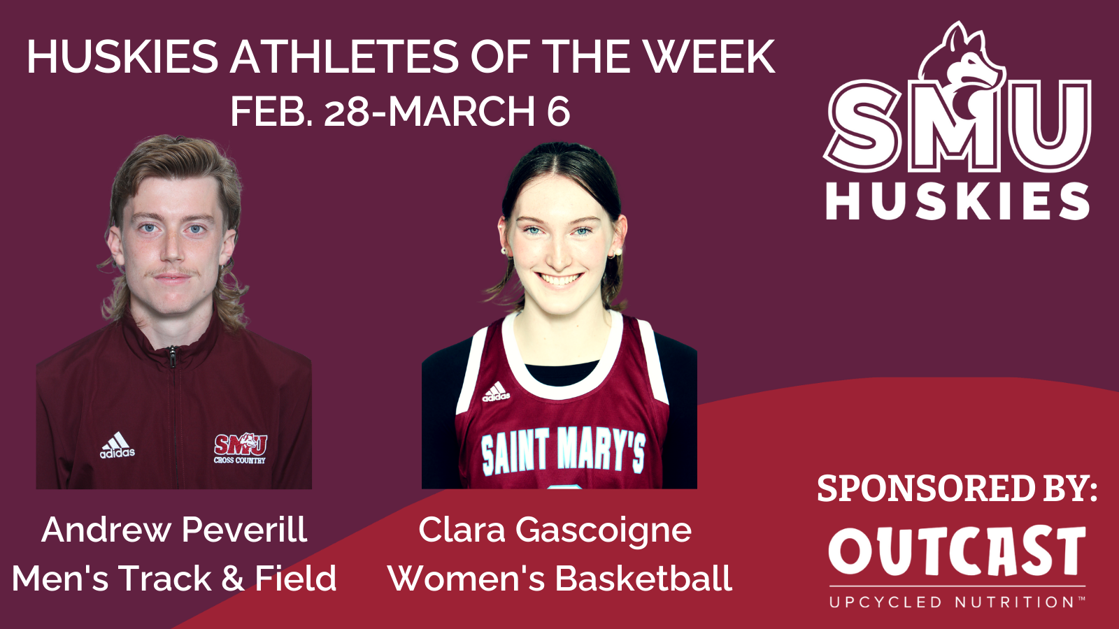 Peverill, Gascoigne named Huskies Athletes of the Week: Feb. 28-March 6
